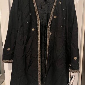 Elegant Black Embroidered Women's Silk Coat